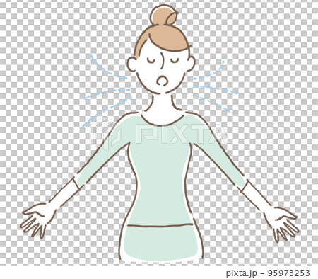 息を吸う　吐く　女性　色違い（グリーン） 95973253
