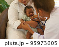 Newborn baby crying sick visiting the doctor for checkup health 95973605