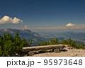 Wooden bench with beautiful view of the valley 95973648