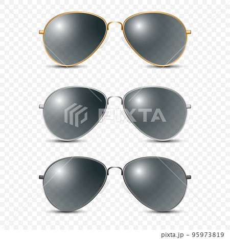 Vector 3d Realistic Round Frame Glasses Set with Black Transparent Glass isolated, Transparent Sunglasses for Women and Men, Accessory. Optics, Lens, Vintage, Trendy Glasses. Front View 95973819