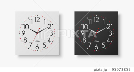 Vector 3d Realistic White, Black Square Wall Office Clock Set, Design Template Isolated on White. Dial with Roman Numerals. Mock-up of Wall Clock for Branding and Advertise Isolated. Clock Face Design Vector 3d Realistic White, Black Square Wall Office Clock Set, Design Template Isolated on White. Dial with Roman Numerals. Mock-up of Wall Clock for Branding and Advertise Isolated. Clock Face Design 95973855