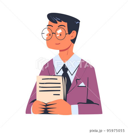 Man Character in Glasses as Member of Negotiation at Negotiating Table Vector Illustration Man Character in Glasses as Member of Negotiation at Negotiating Table Vector Illustration 95975055