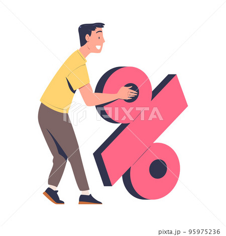 Man Character with Huge Percentage Sign Making Contract and Deal Agreement Vector Illustration 95975236