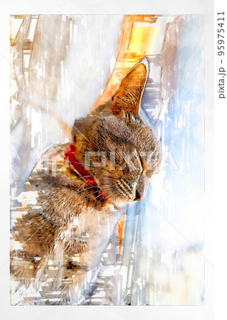 スケッチ風 猫 ネコ ねこ キジトラ グレー 雌 メス 雌ねこ 雌ネコ 元気 かわいい 癒し スケッチ風 猫 ネコ ねこ キジトラ グレー 雌 メス 雌ねこ 雌ネコ 元気 かわいい 癒し 95975411