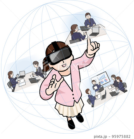VRゴーグルで仮想現実を見る女性 95975882