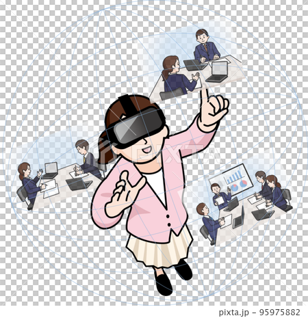 VRゴーグルで仮想現実を見る女性 95975882