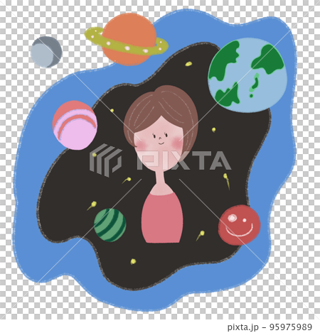 女性と宇宙を描いて、人体は小宇宙という概念を表したイラスト 95975989