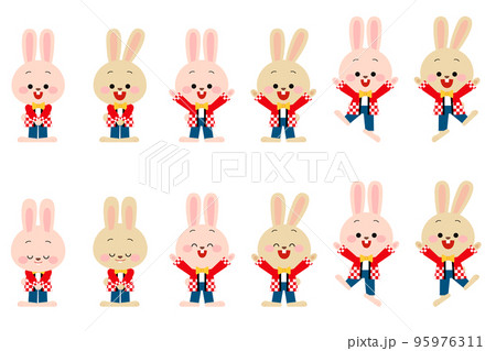 法被を着たウサギペアのポーズセット 95976311