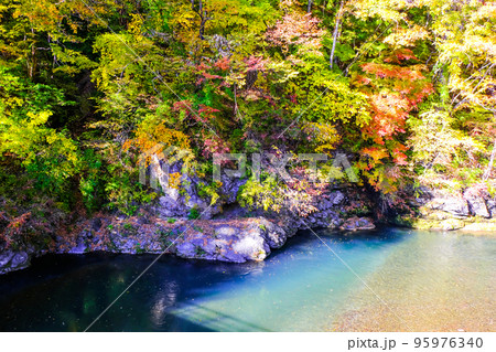 カラフルな紅葉と巴ヶ淵 95976340