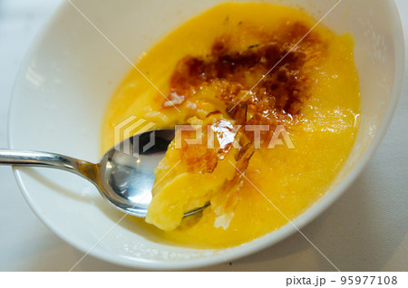 Catalan cream delicious dessert with sugar toast, typical in Catalonia Spain Catalan cream delicious dessert with sugar toast, typical in Catalonia Spain 95977108