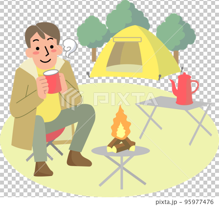 坐在戶外篝火前的年輕人 95977476