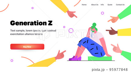 depressed girl student being bullied surrounded by hands fingers mocking her peer violence bullying generation z depressed girl student being bullied surrounded by hands fingers mocking her peer violence bullying generation z 95977848