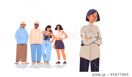 young girl being bullied by mix race teenagers violence bullying social anxiety generation Z lifestyle concept 95977893