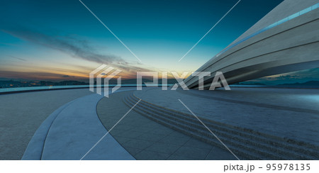 Empty Floor with modern futuristic streamlined design building Empty Floor with modern futuristic streamlined design building 95978135