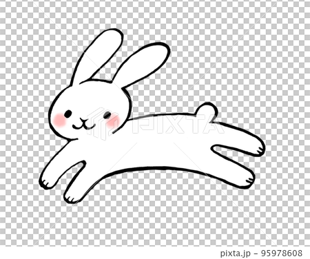 跳ねるうさぎの可愛い手描きイラストのイラスト素材 [95978608
