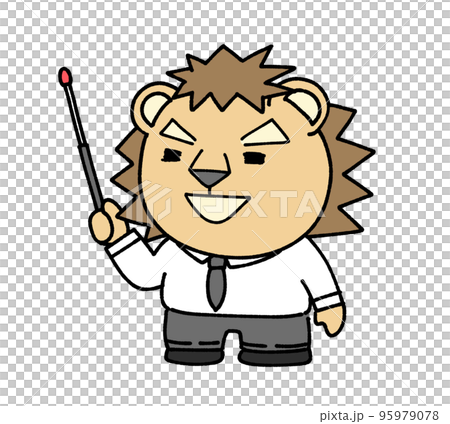 Two lions in suits with pointing sticks Two lions in suits with pointing sticks 95979078