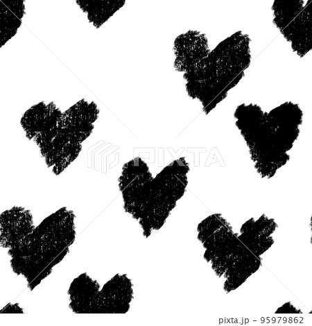 Hand drawn seamless pattern St valentines day black white hearts. Love romantic sweetheart fall in love fabric print, monochrome minimalist background, for invitations cards wrapping paper design. Hand drawn seamless pattern St valentines day black white hearts. Love romantic sweetheart fall in love fabric print, monochrome minimalist background, for invitations cards wrapping paper design. 95979862
