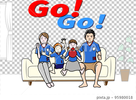 テレビでWカップサッカーを応援する家族 テレビでWカップサッカーを応援する家族 95980018