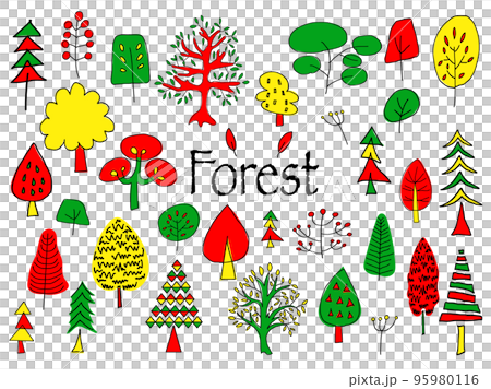FOREST　森　木々のセット 線画 95980116