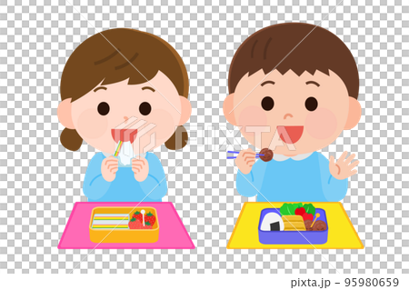 幼兒園小朋友吃飯盒幼兒園小朋友男女插畫 幼兒園小朋友吃飯盒幼兒園小朋友男女插畫 95980659