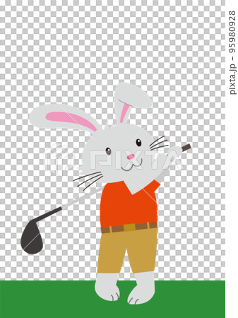 Rabbit making a golf swing 95980928