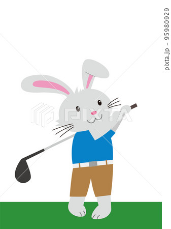 ゴルフのスイングをするウサギ 95980929