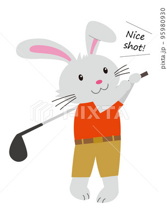 ゴルフのスイングをするウサギ 95980930