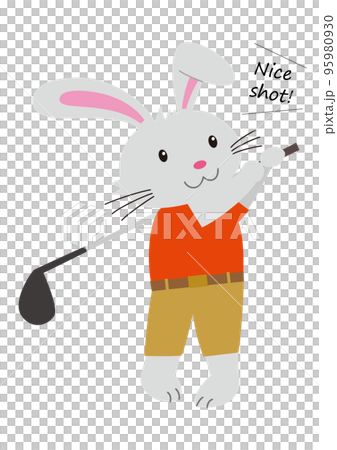 ゴルフのスイングをするウサギ 95980930
