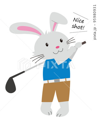 ゴルフのスイングをするウサギ 95980931