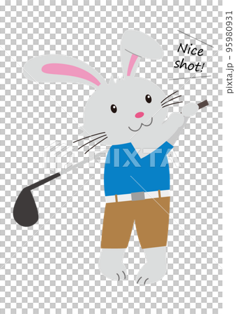 ゴルフのスイングをするウサギ 95980931