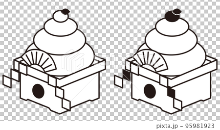 Kagamimochi monochrome icon illustration set 95981923