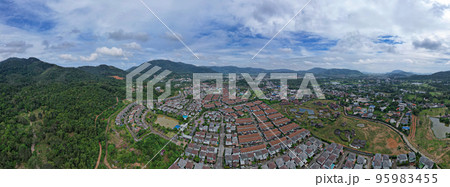 New development real estate. Aerial view of residential houses and driveways neighborhood during day time,Tightly packed homes,Panorama view over private houses in phuket thailand New development real estate. Aerial view of residential houses and driveways neighborhood during day time,Tightly packed homes,Panorama view over private houses in phuket thailand 95983455