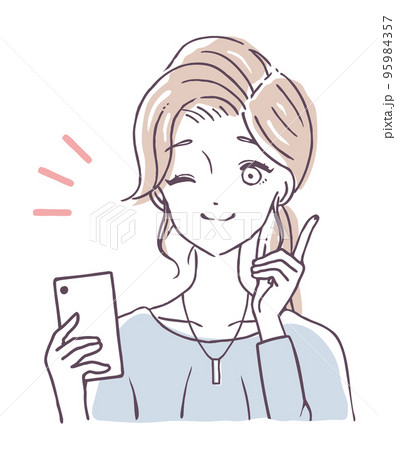 スマホを持ちウインクをする女性 スマートフォンの操作がばっちりな女の人 人物イラスト素材 スマホを持ちウインクをする女性 スマートフォンの操作がばっちりな女の人 人物イラスト素材 95984357