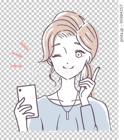 スマホを持ちウインクをする女性 スマートフォンの操作がばっちりな女の人 人物イラスト素材 スマホを持ちウインクをする女性 スマートフォンの操作がばっちりな女の人 人物イラスト素材 95984357