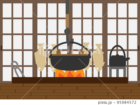 囲炉裏のある部屋のイラスト 95984572