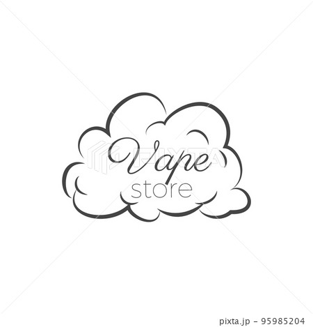 Vape store hand drawn emblem with clouds of smoke and text, vector isolated. Vape store hand drawn emblem with clouds of smoke and text, vector isolated. 95985204