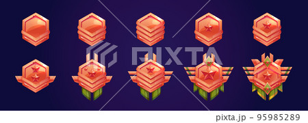 Set of military game rank icons on blue background 95985289