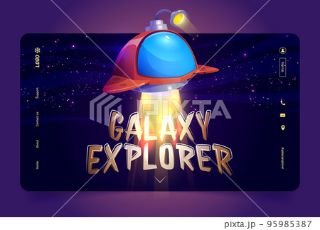Galaxy explorer cartoon landing page with ufo Galaxy explorer cartoon landing page with ufo 95985387