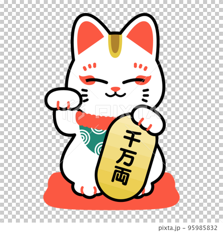Illustration of a beckoning cat Vector material Main line Red Illustration of a beckoning cat Vector material Main line Red 95985832
