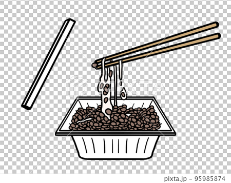 お箸で糸を引く紙パック入りの納豆のイラストのイラスト素材