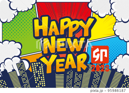 2023年コミックアート風の都市風景の年賀状素材 2023年コミックアート風の都市風景の年賀状素材 95986187