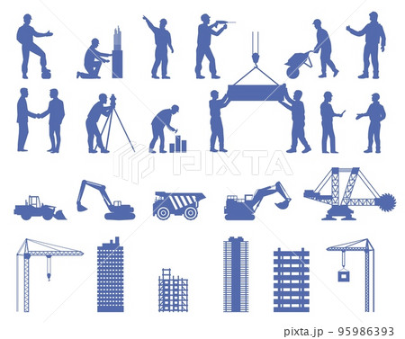 Builder worker silhouette isolated vector flat set Builder worker silhouette isolated vector flat set 95986393