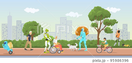 Robot assistance vector AI machine walk elderly Robot assistance vector AI machine walk elderly 95986396
