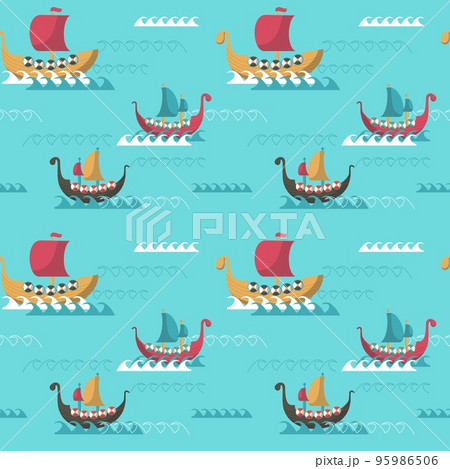 Vector seamless pattern with viking age longships 95986506