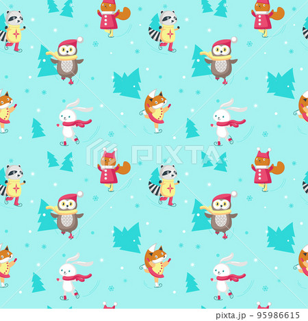 Vector seamless pattern with cute ice skating animals Vector seamless pattern with cute ice skating animals 95986615