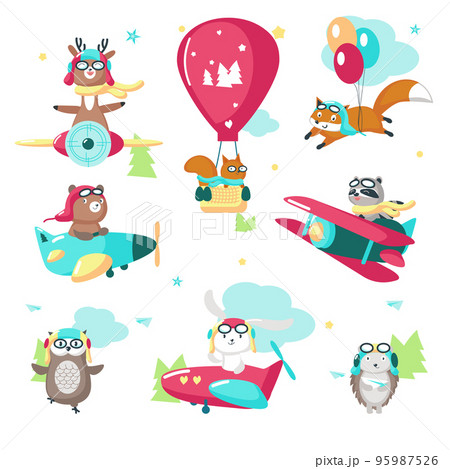 Cute funny pilot animals vector isolated illustration 95987526