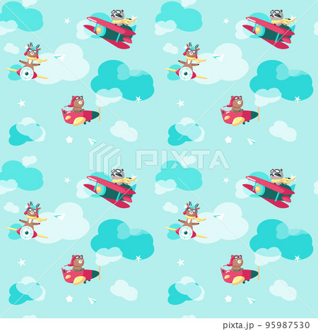 Vector seamless pattern with cute pilot animals 95987530