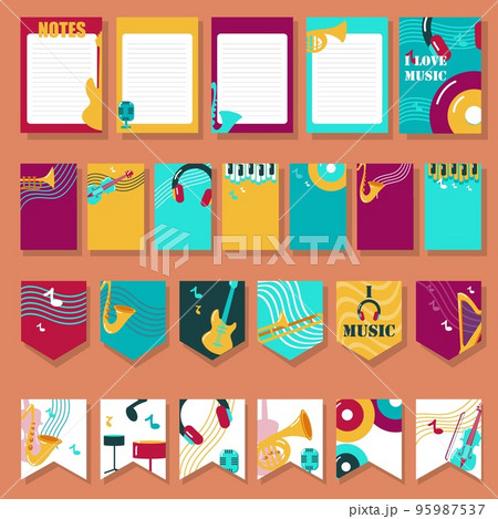 Vector set of cards with musical instruments and accessories 95987537
