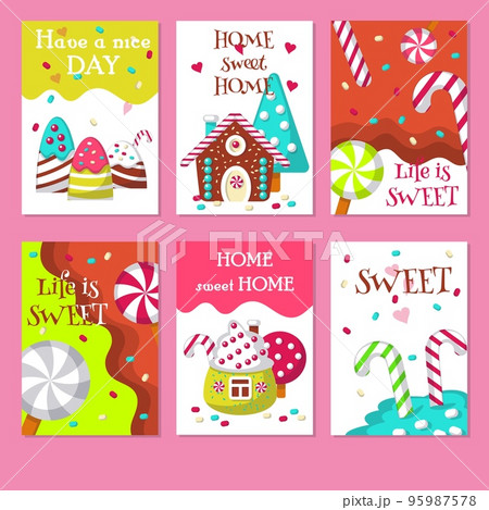 Vector set of cards with sweet candies Vector set of cards with sweet candies 95987578