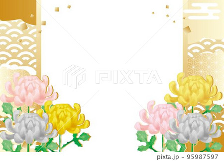 菊の花の水彩イラスト和風背景 菊の花の水彩イラスト和風背景 95987597